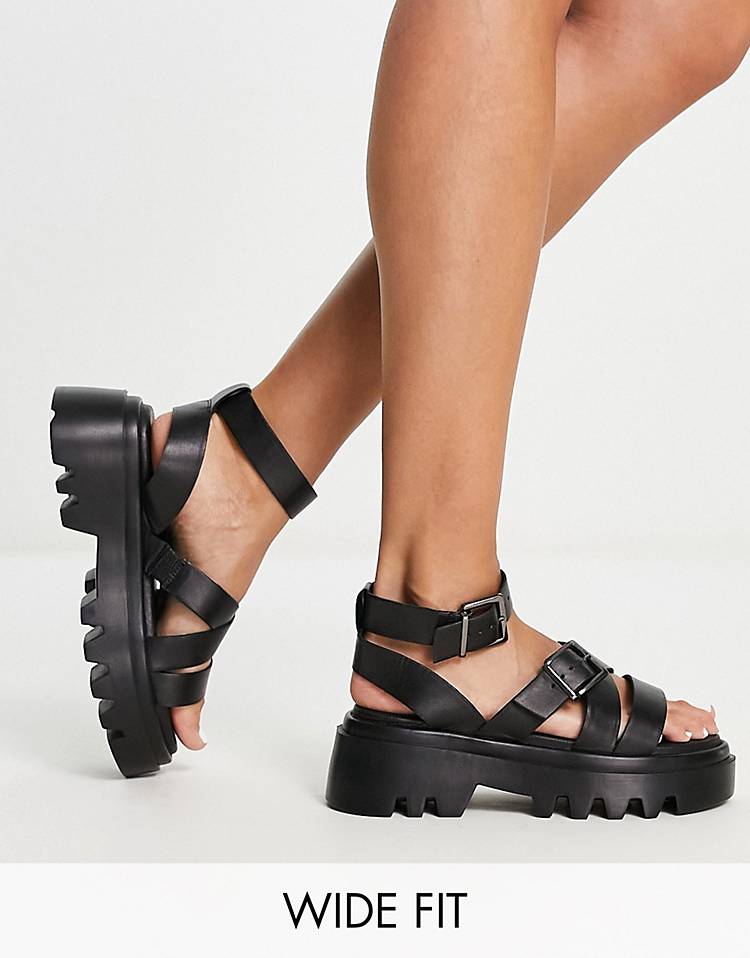 Simply Be Extra Wide Fit Chunky Cleated Sole Sandals In Black